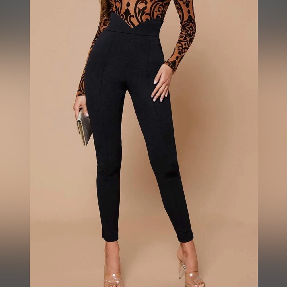 Notch Wide Waistband Skinny Pants
